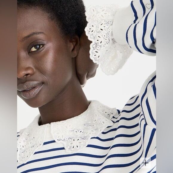 NWT J. Crew French Terry Sweatshirt with Lace Trim - Picture 4 of 8